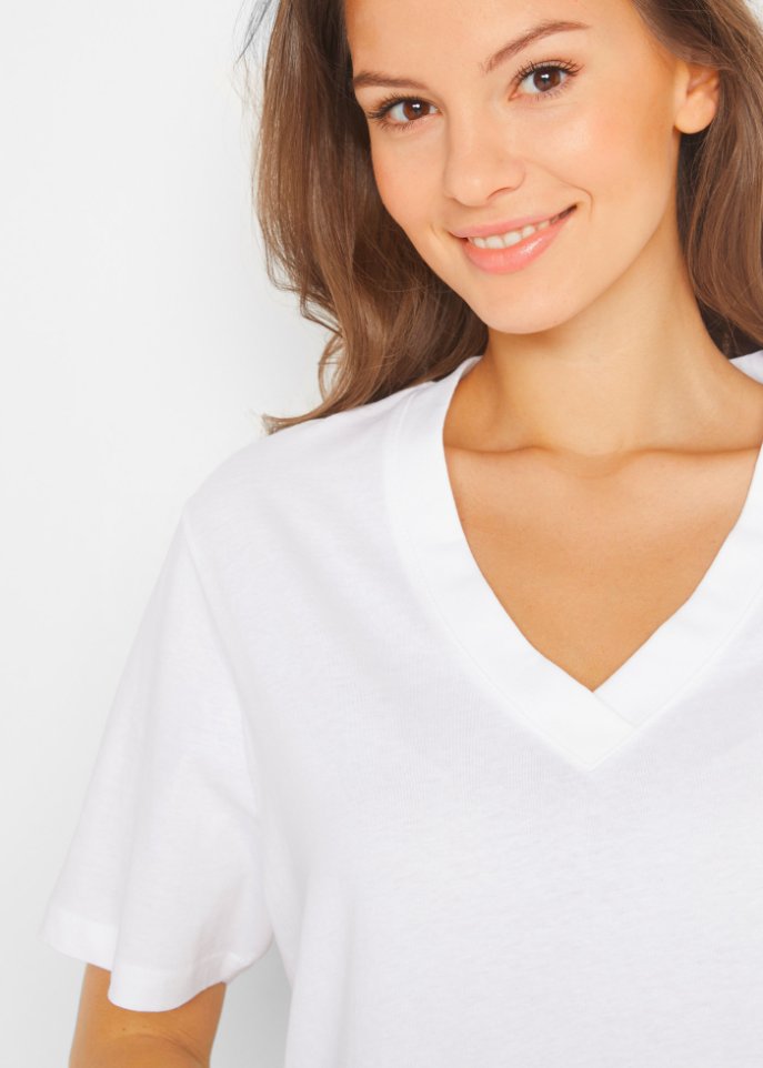 Weites Long-Shirt mit V-Ausschnitt, Kurzarm (5er Pack)