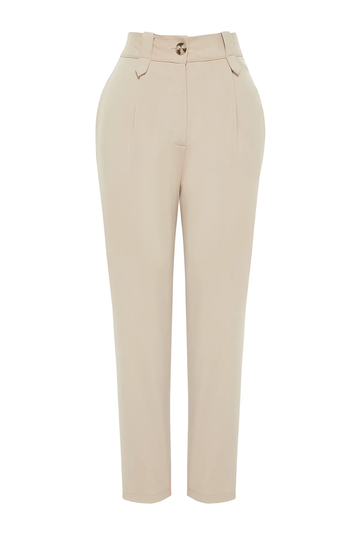 Trendyol Collection  Hellbraune Karottenhose aus Polyviscon-Gewebe mit hoher Taille TWOSS22PL0280