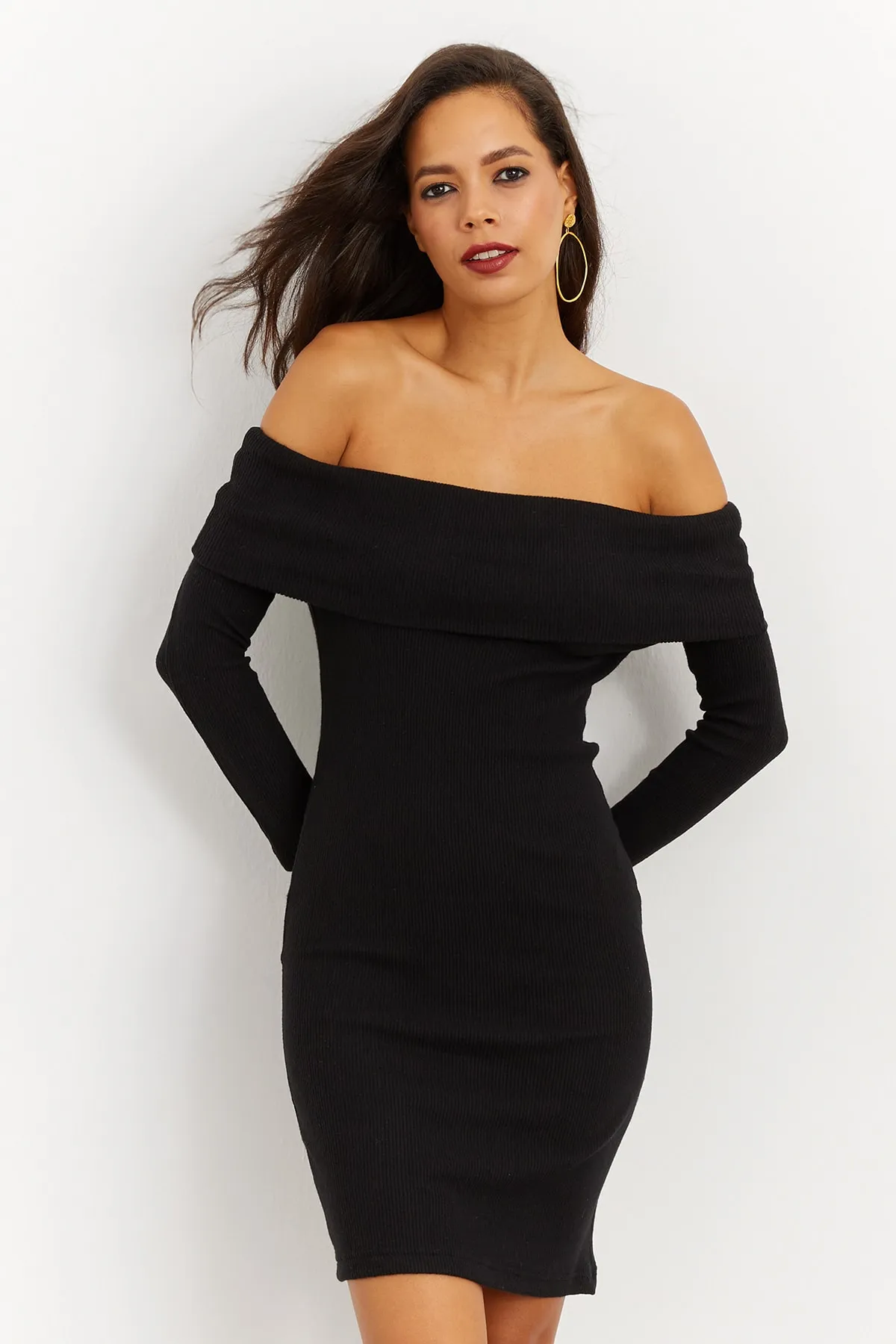 Cool & Sexy  Schwarzes Camisole-Kleid mit Madonna-Kragen für Damen CG272