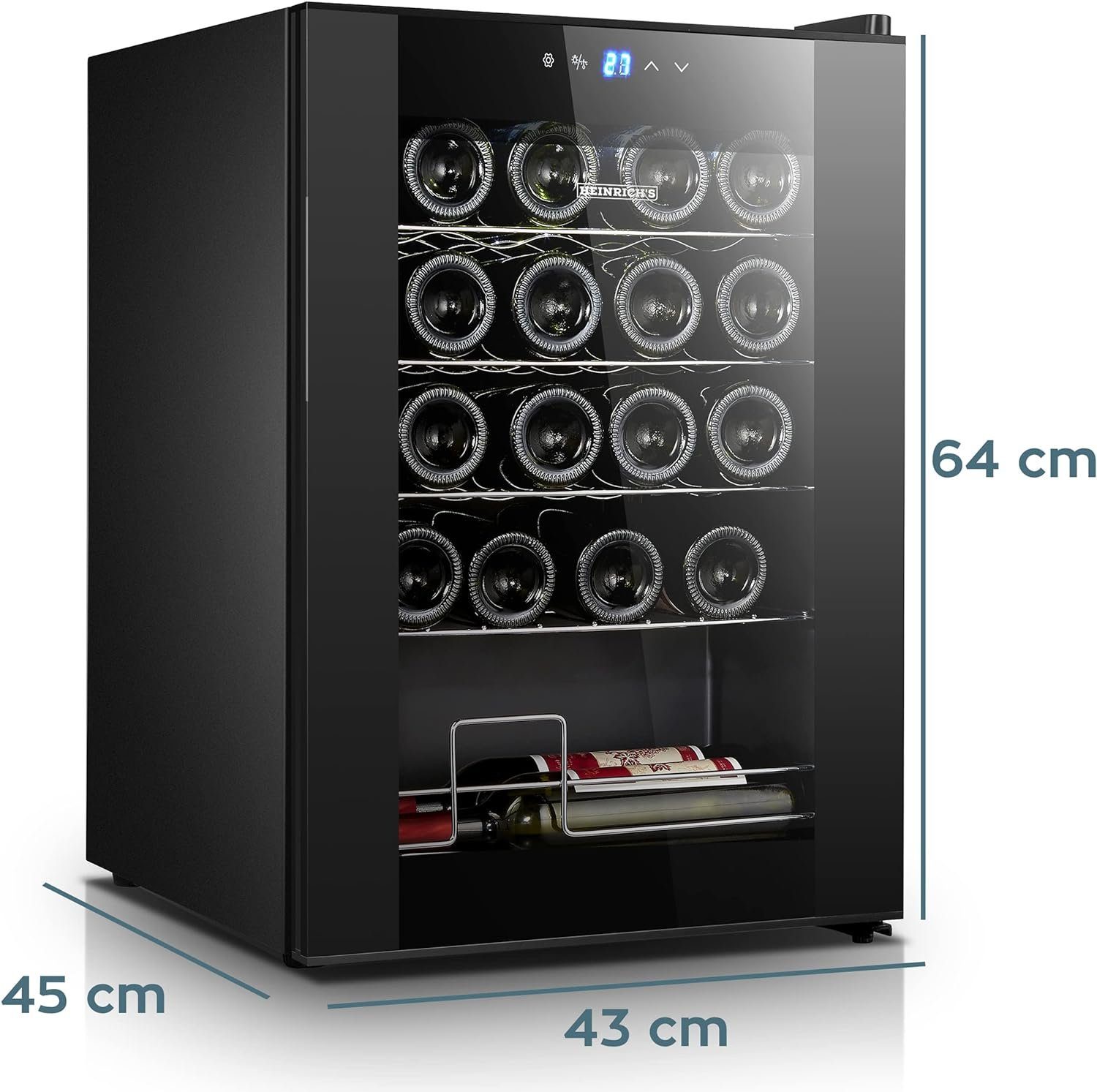 Heinrich´s Weinkühlschrank HFK 3220, für 20 Standardflaschen á 0,75l,Getränkekühlschrank, Weinkühler mit Kühlung von 5 bis 18°C