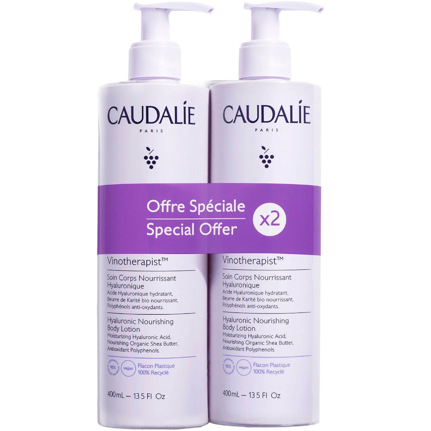 Caudalie Vinotherapist Soin Corps Nourrissant Hyaluronique 2 x 400 ml