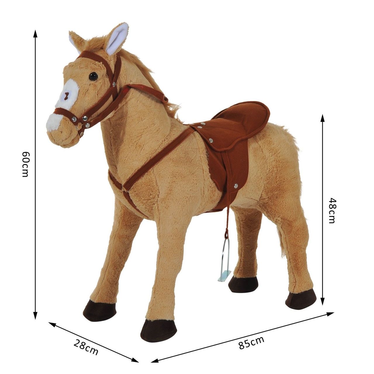 HOMCOM Reitpferd Spielpferd Plüschpferd Spielpferd für Kinder Stehpferd mit Sound Beige 85 x 28 x 60 cm