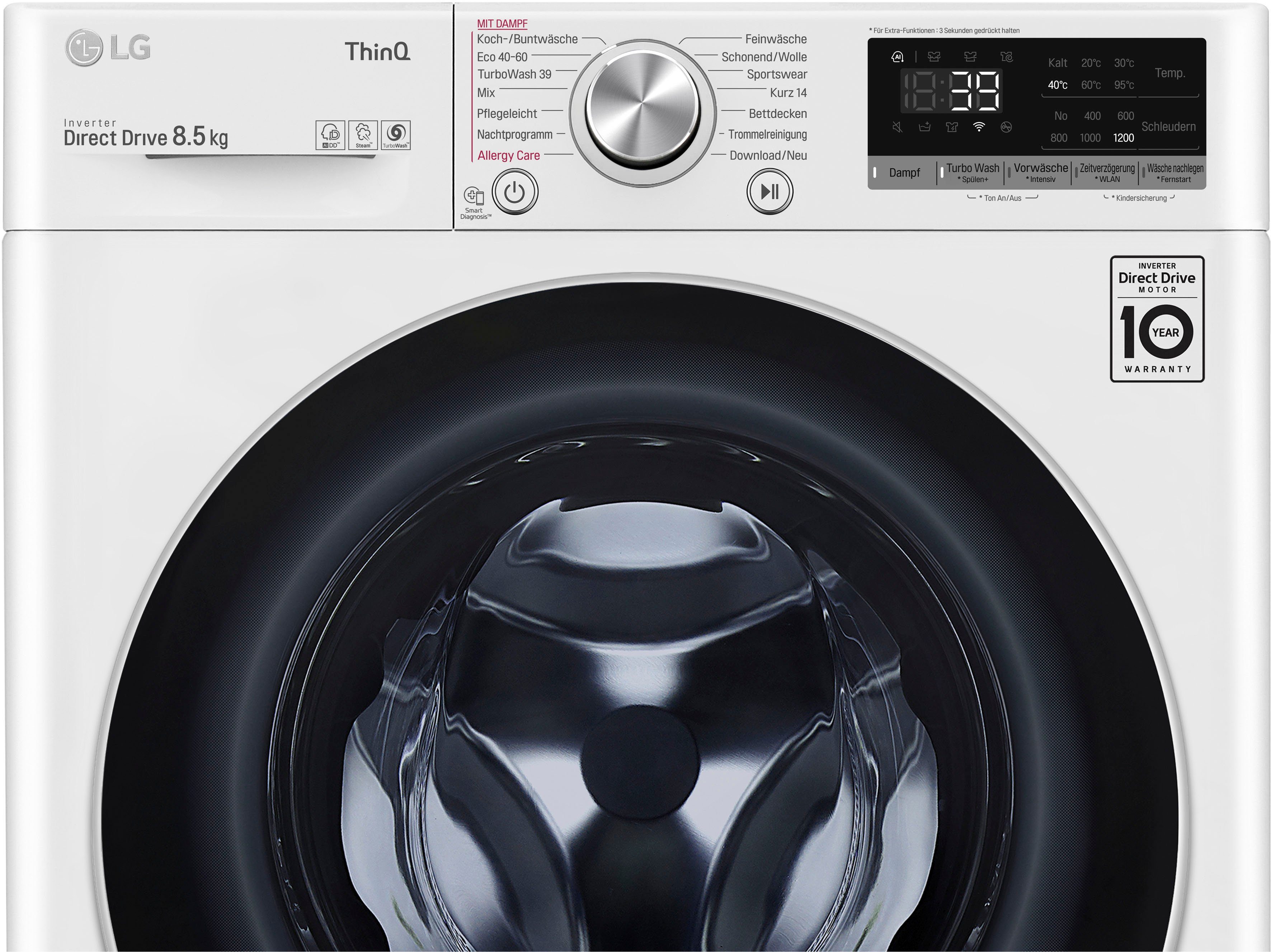 LG Waschmaschine F2V7SLIM8E, 8,5 kg, 1200 U/min, TurboWash® - Waschen in nur 39 Minuten