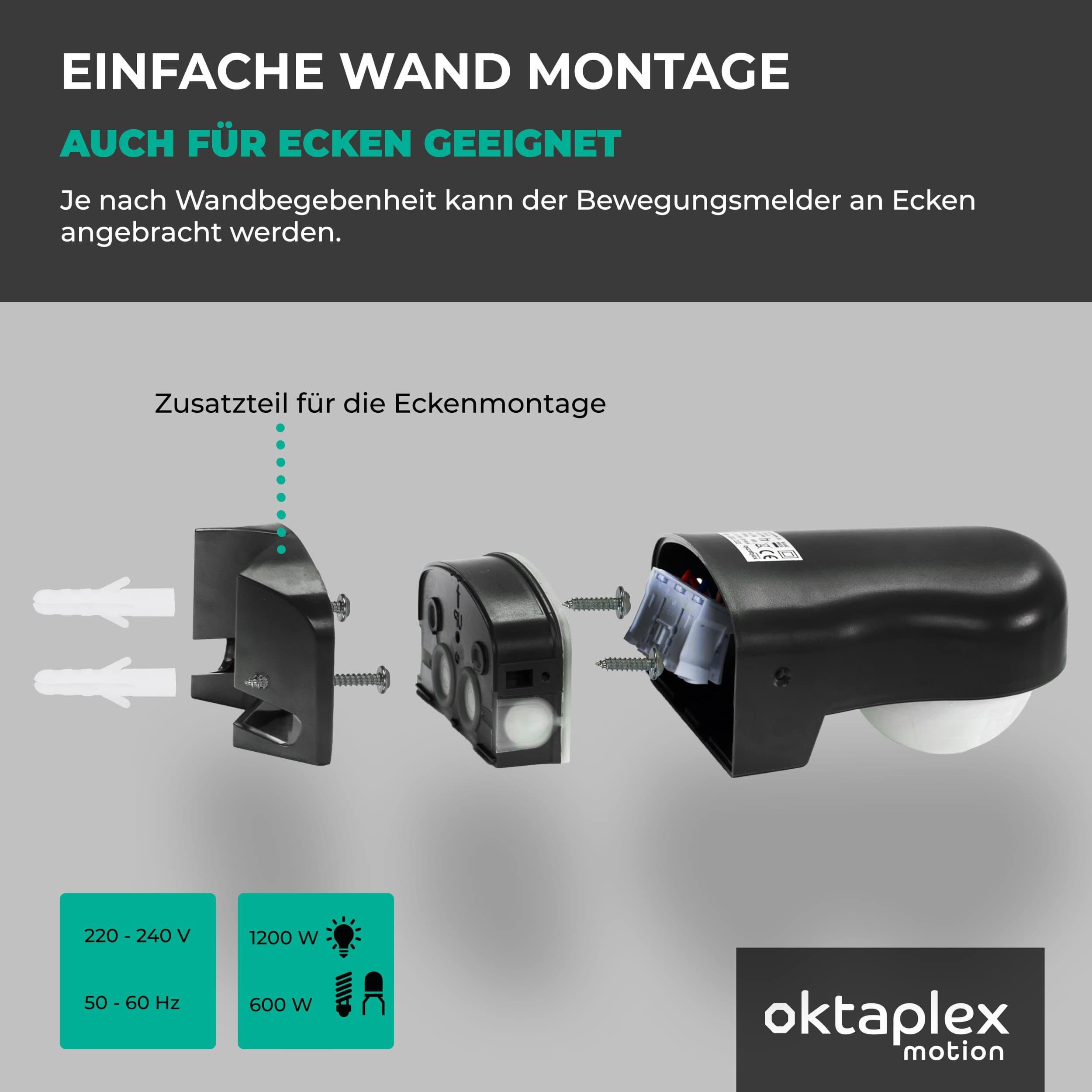 Oktaplex motion Bewegungsmelder Aussen IP65 230V, Aufputz Infrarotsensor anthrazit Erfassungsbereich einstellbar