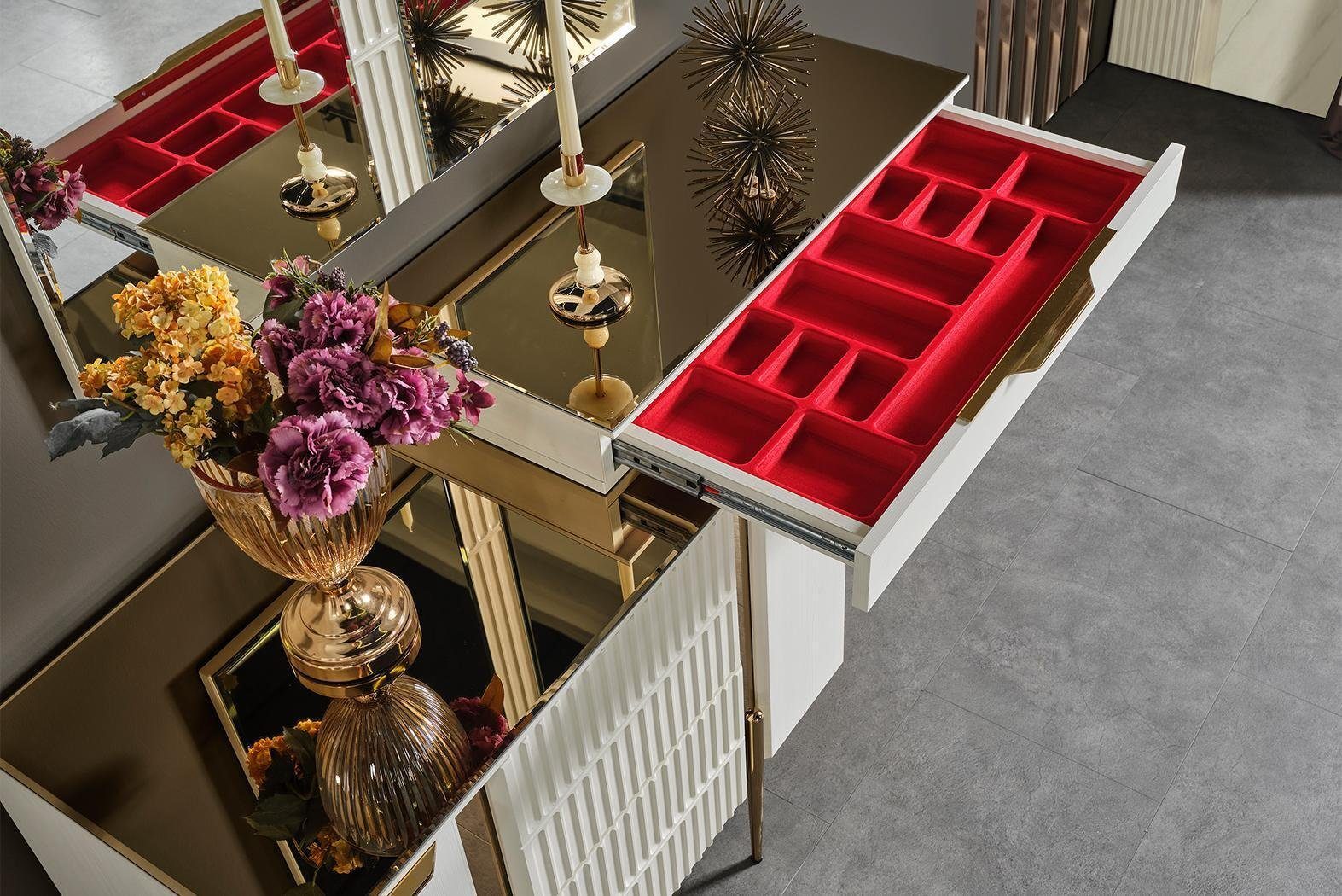 JVmoebel Schlafzimmer-Set Moderne Schlafzimmergarnitur Designer Set Bett 2x Nachttische 5 tlg., (5-St., Bett, 2x Nachttische, Schminktisch, Spiegel), Made in Europa