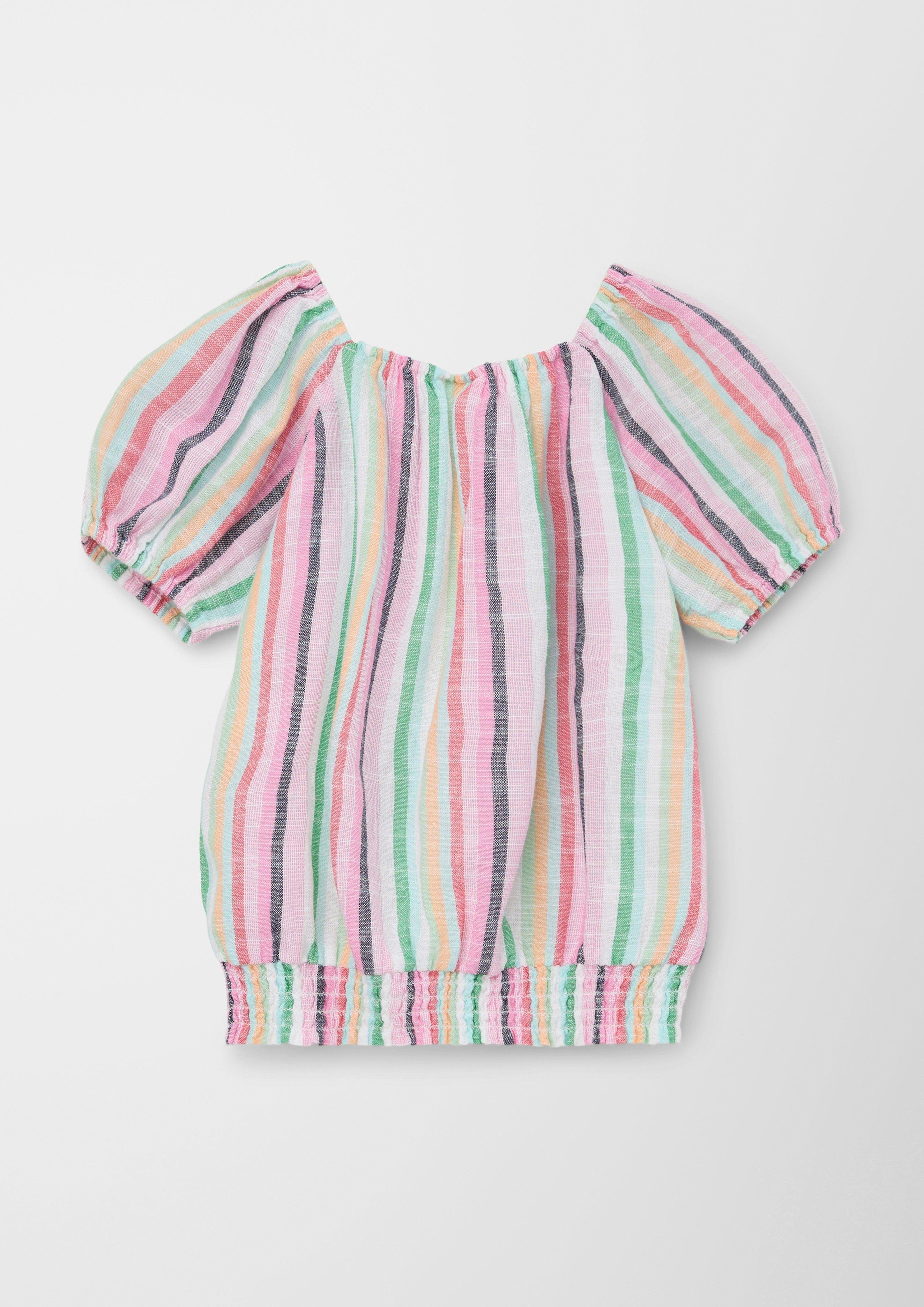 s.Oliver Kurzarmbluse Bluse mit Streifenmuster Smok-Detail