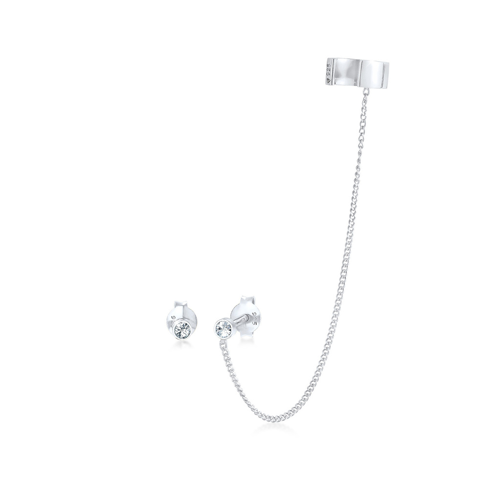 Elli Elli Boucles d'Oreilles Earcuff Stecker Rund Kristalle Silber Boucles d'oreilles