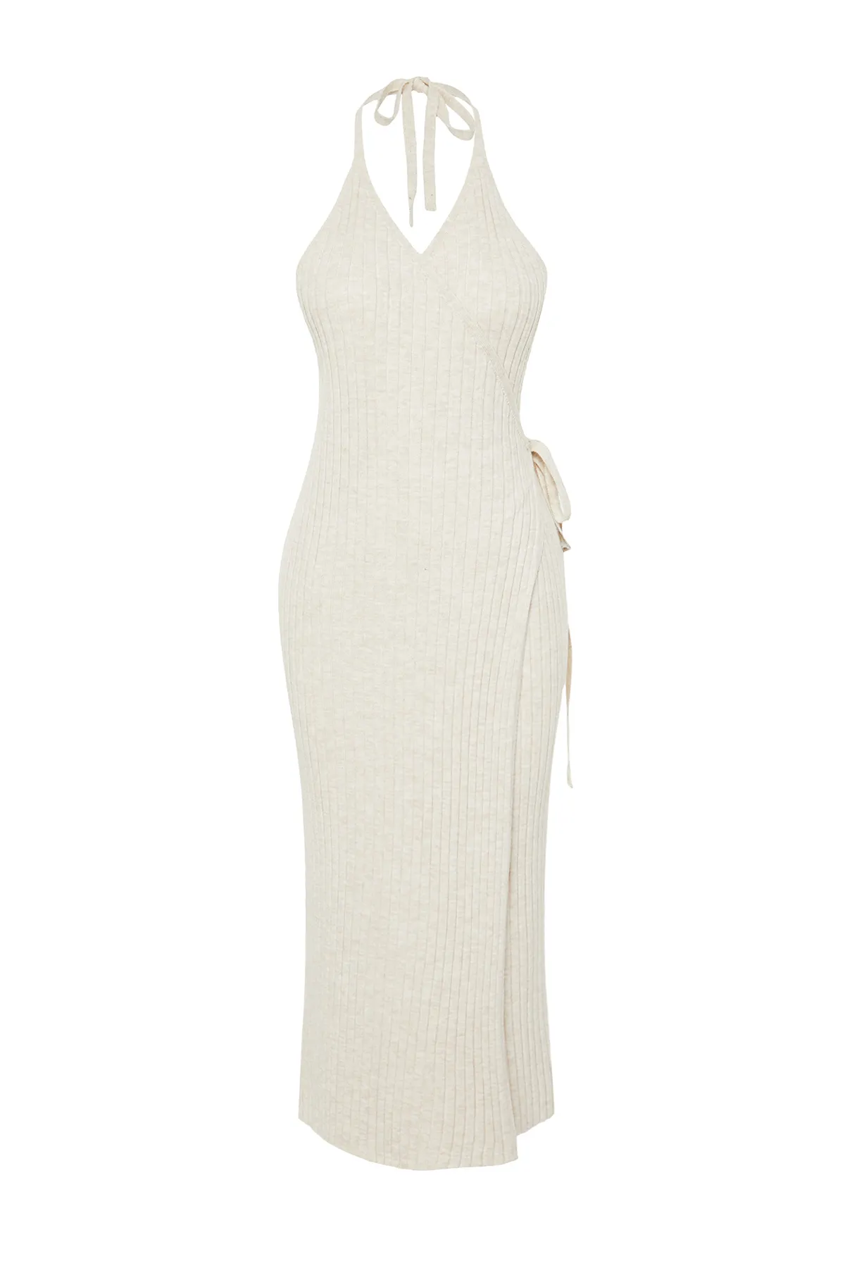 Trendyol Collection  Steinfarbenes Maxi-Strickkleid mit Bindedetail TWOSS24EL00248