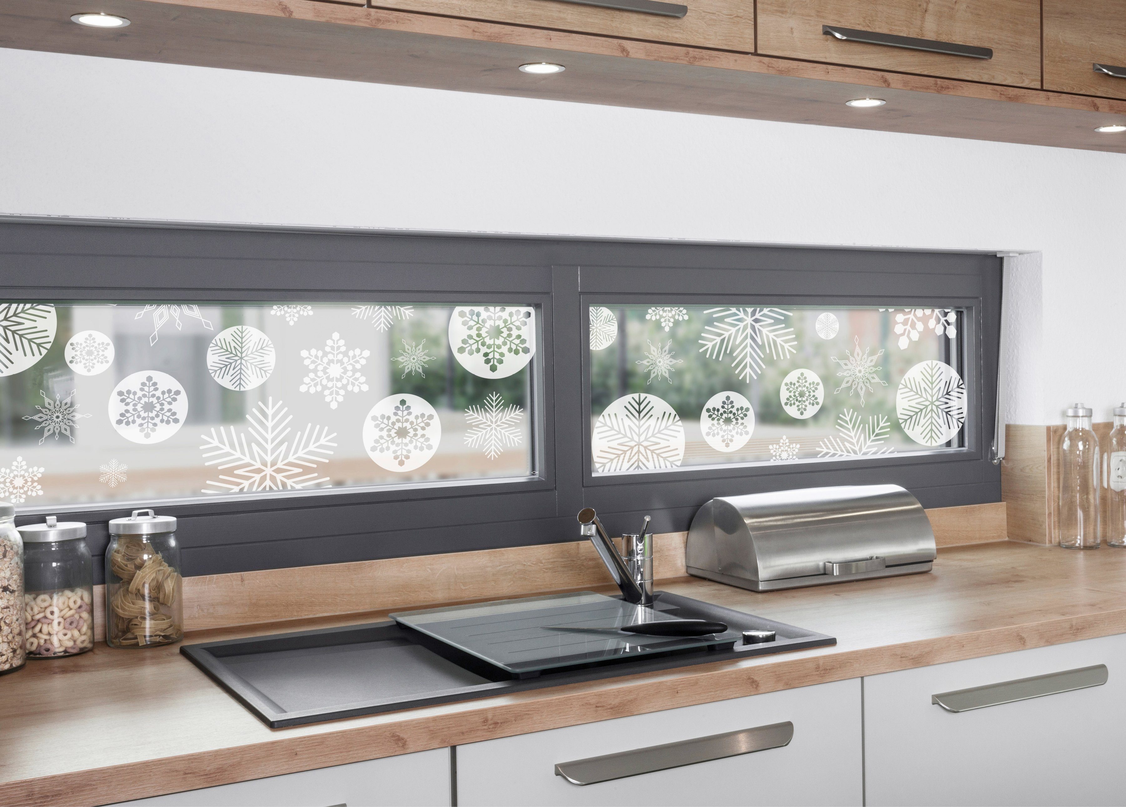 Fensterfolie Look Snowy white, MySpotti, halbtransparent, glatt, 200 x 30 cm, statisch haftend