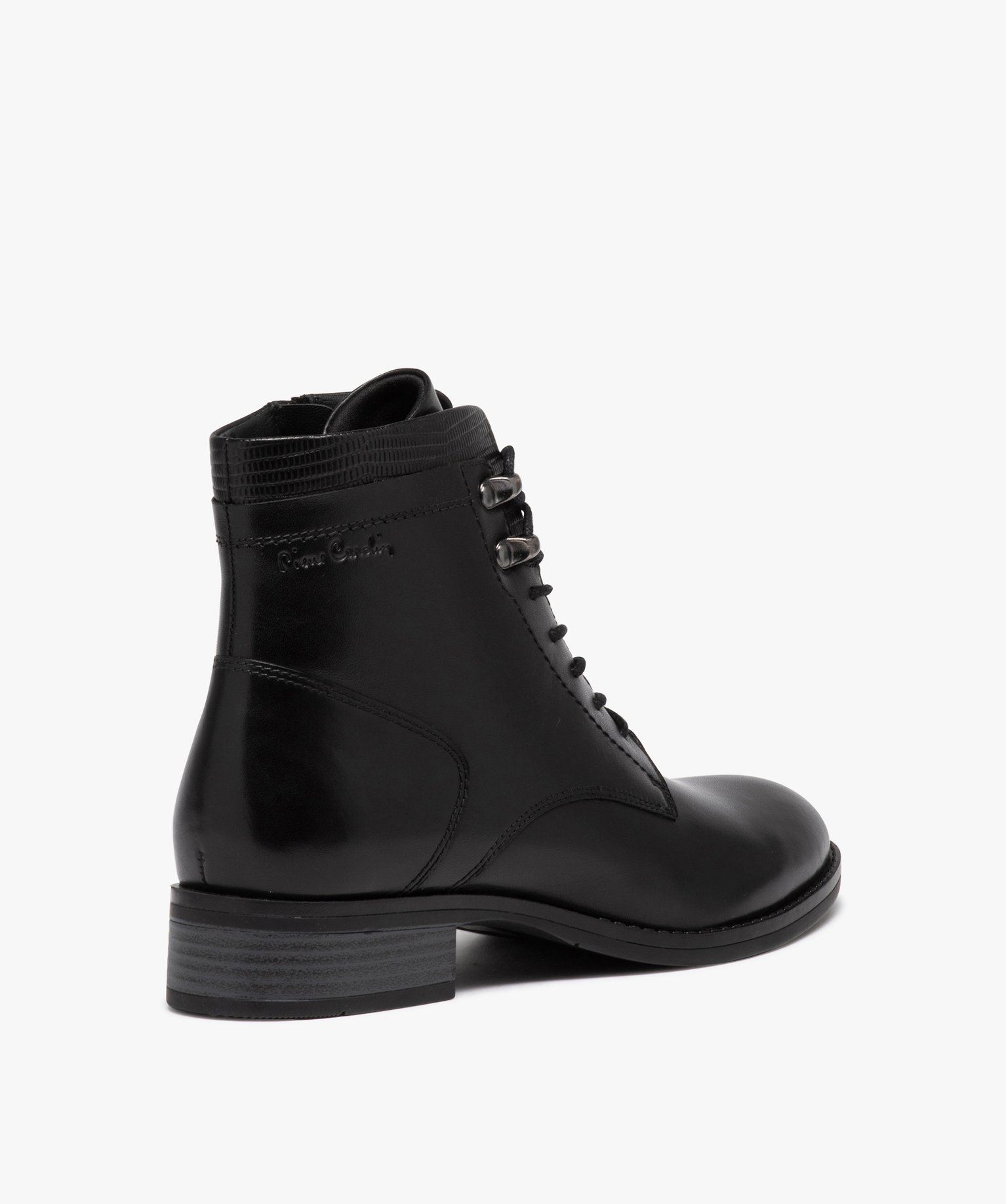 Boots en cuir lacées avec col fantaisie femme - Pierre Cardin noir | GEMO