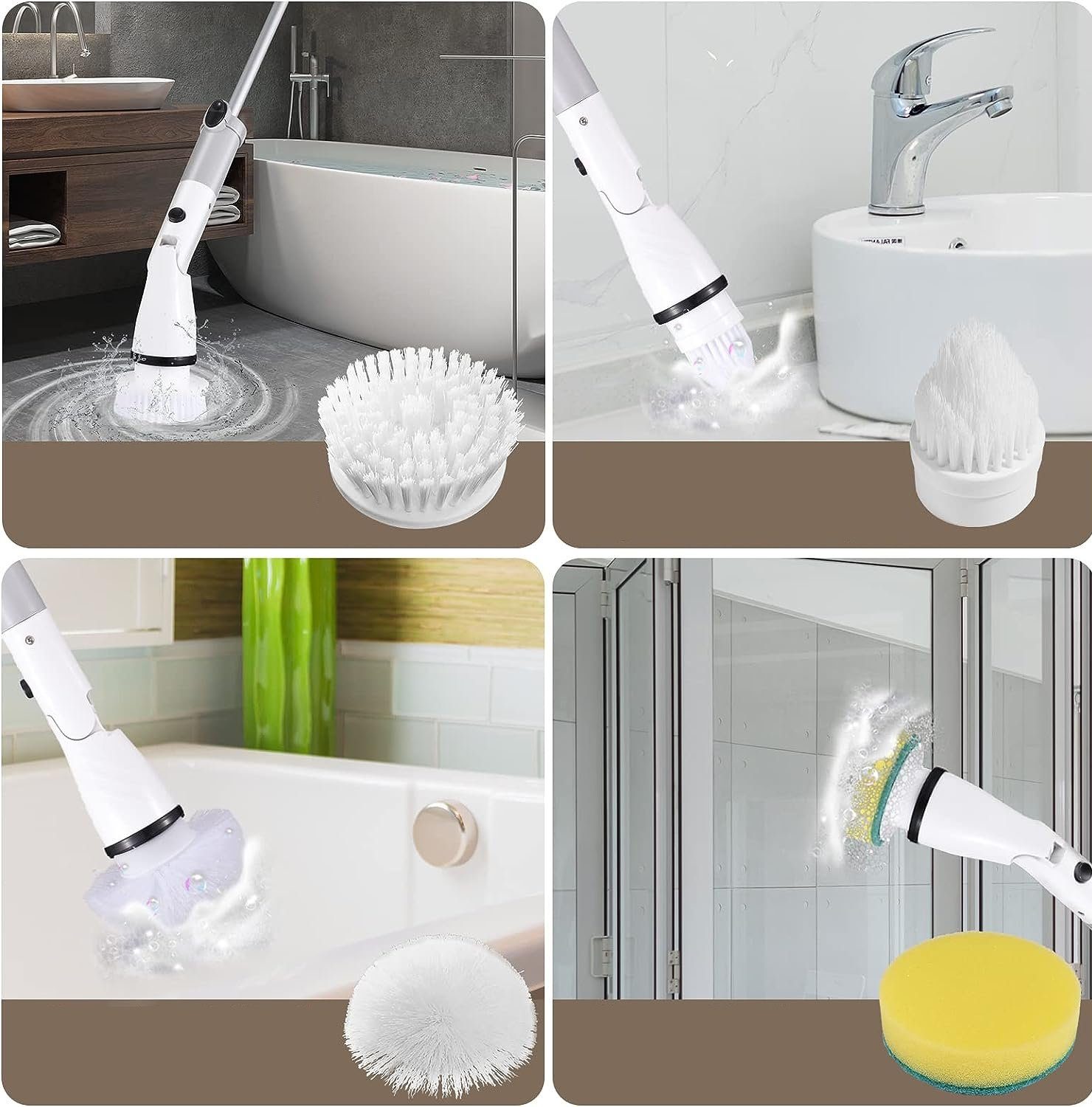 AKKEE Reinigungsbürsten-Set Elektrische Reinigungsbürste mit 5 Bürstenköpfe, Bad / Badewannen / Fugen / Kanten / Fliesen / Boden / Waschbecken, (1-tlg., Mit 5Austauschbaren Bohrbürstenköpfen &Verstellbaren Teleskopstangen), Reinigungsbürste Elektrisc