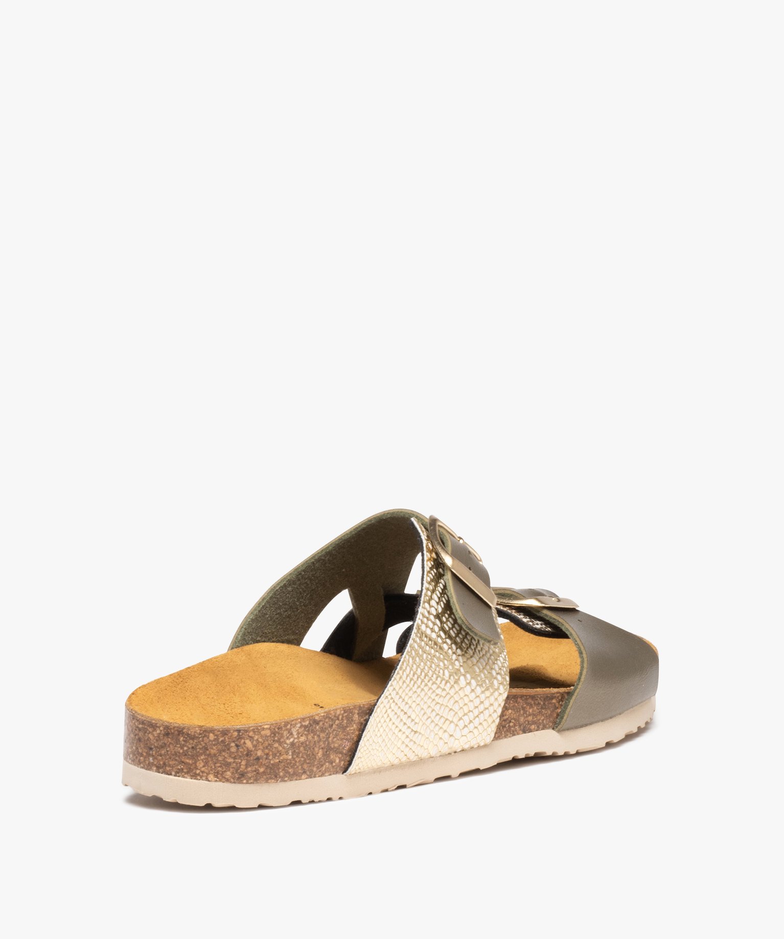 Mules femmes à brides asymétriques fantaisie kaki | GEMO