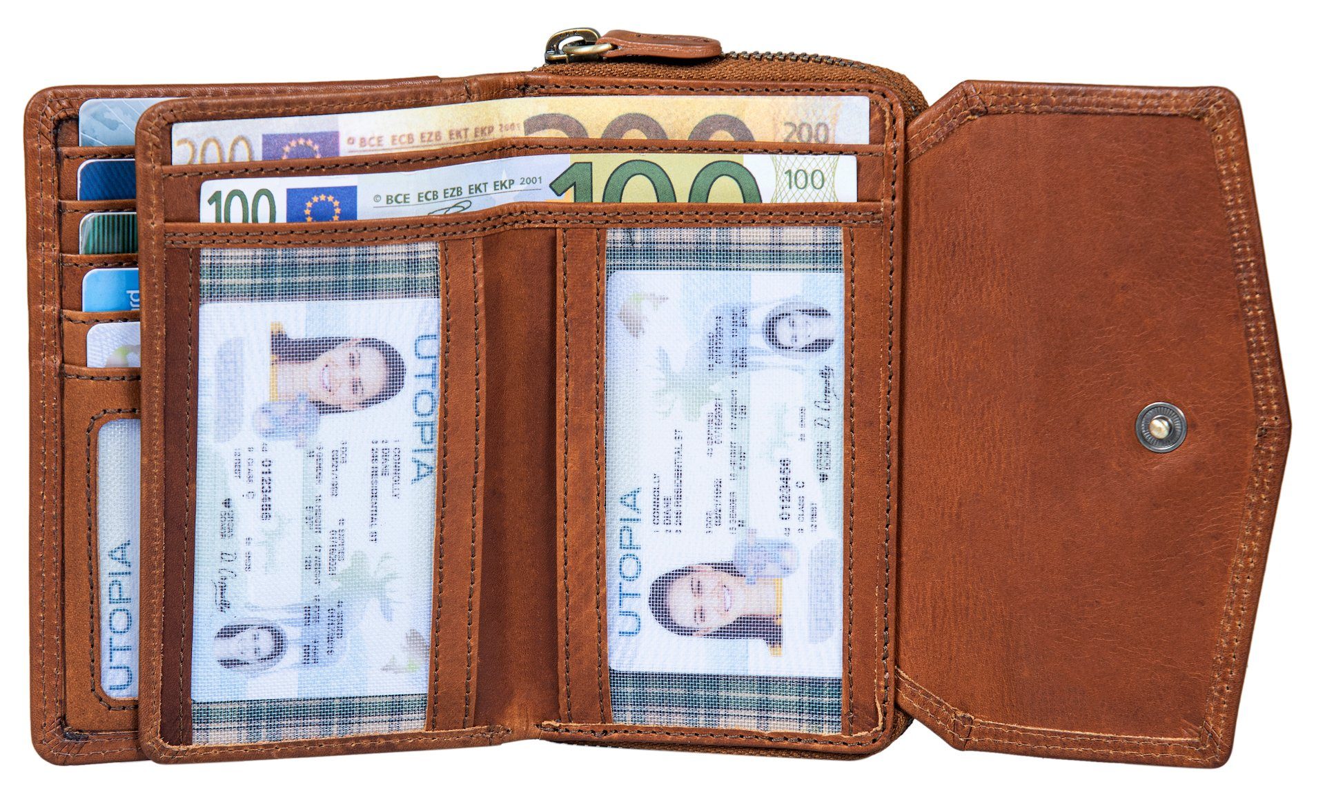 Benthill Geldbörse Damen Portemonnaie Echt Leder Vintage Portmonee Kreditkartenetui, RFID-Schutz Kartenfächer Münzfach Reißverschlussfach