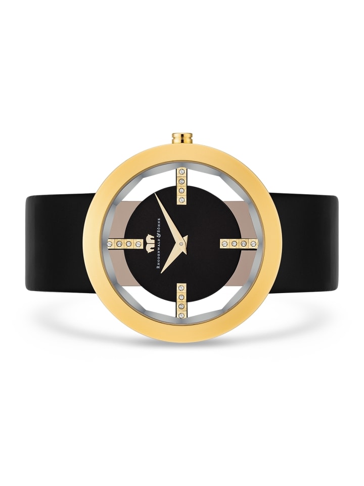 Rhodenwald & Söhne Damen Quarzuhr gelbgold Echtleder schwarz in schwarz günstig kaufen 18 cm
