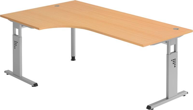 Hammerbacher Matrix Höhenverstellbar Schreibtisch Buche Aluminium, Holz, Kunststoff, Spanplatte C-Fuß 2.000 x 1.200 x 850 mm