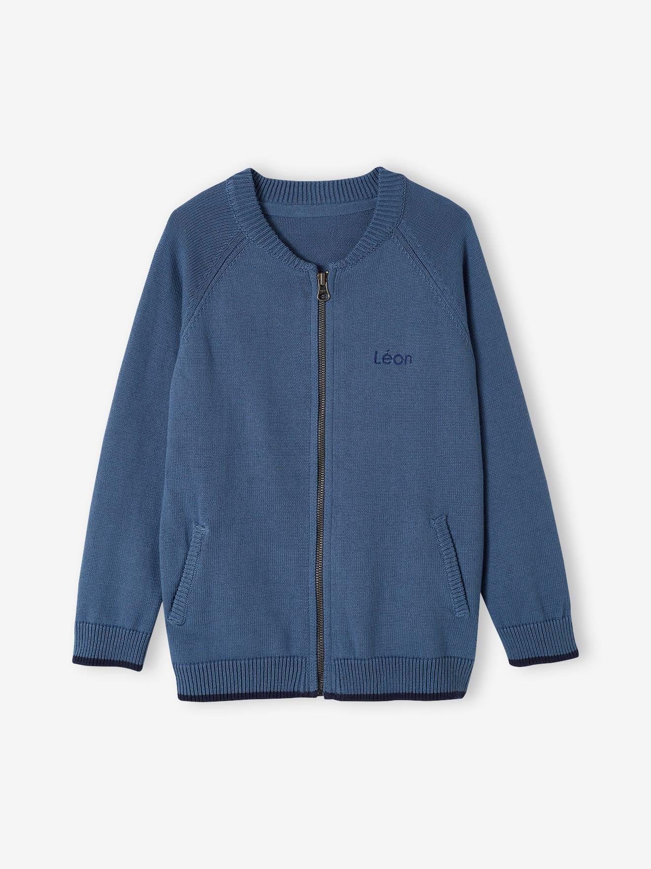 Vertbaudet Jungen Strickjacke im College, personalisierbar-Look Oeko-Tex - salbeigrün