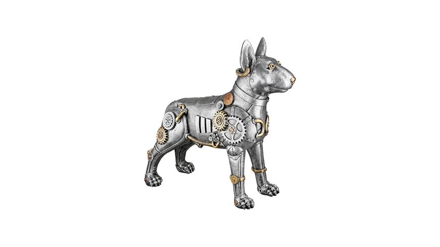 GILDE Figur Pitbull Steampunk H=29cm Silberfarben