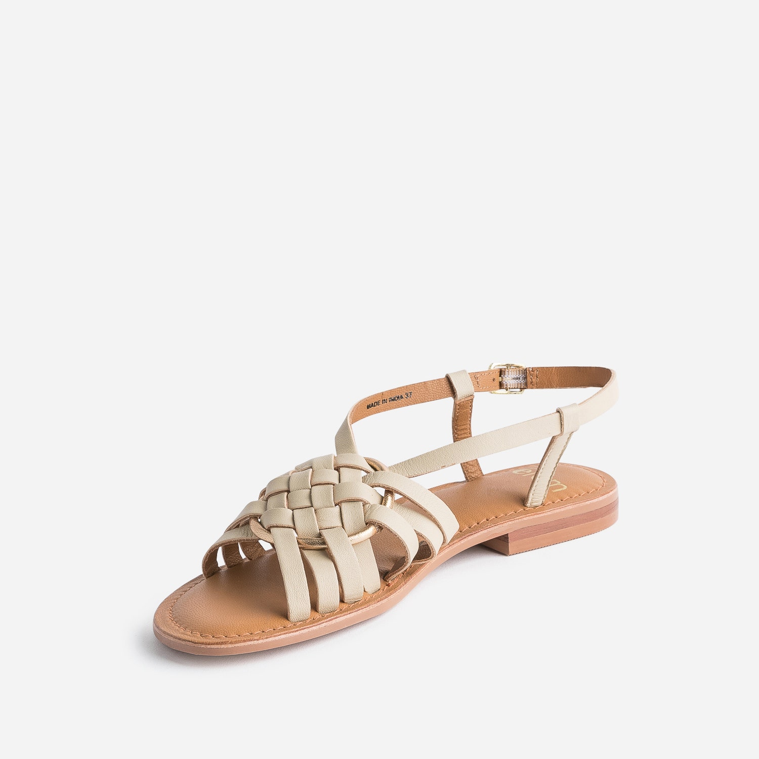 Sandale beige cuir avec anneau