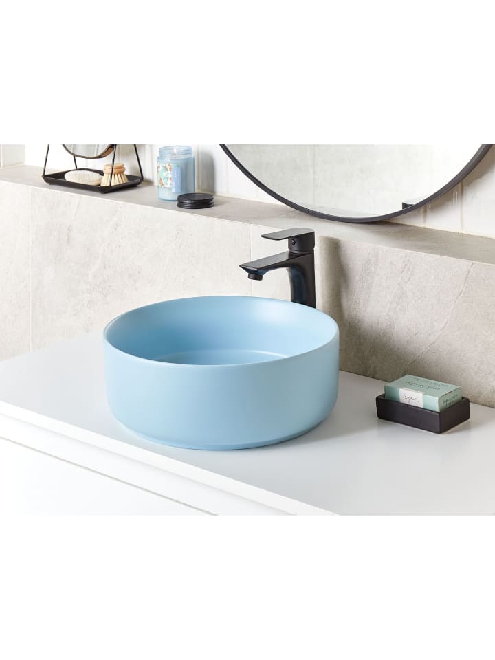 Beliani Waschbecken GUDAR in Blau - (W) 37 x (H) 12 x (L) 37 cm günstig kaufen onesize
