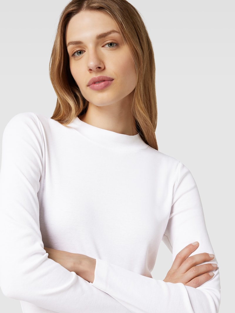 Longsleeve mit geripptem Rundhalsausschnitt in weiß