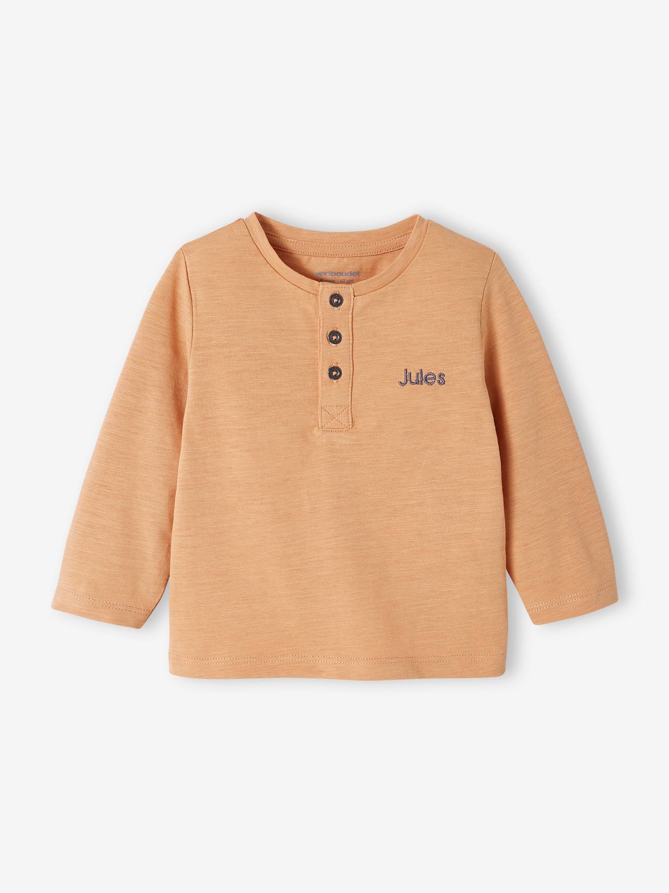 Vertbaudet Jungen Baby Henley-Shirt BASIC, personalisierbar Oeko-Tex - sand