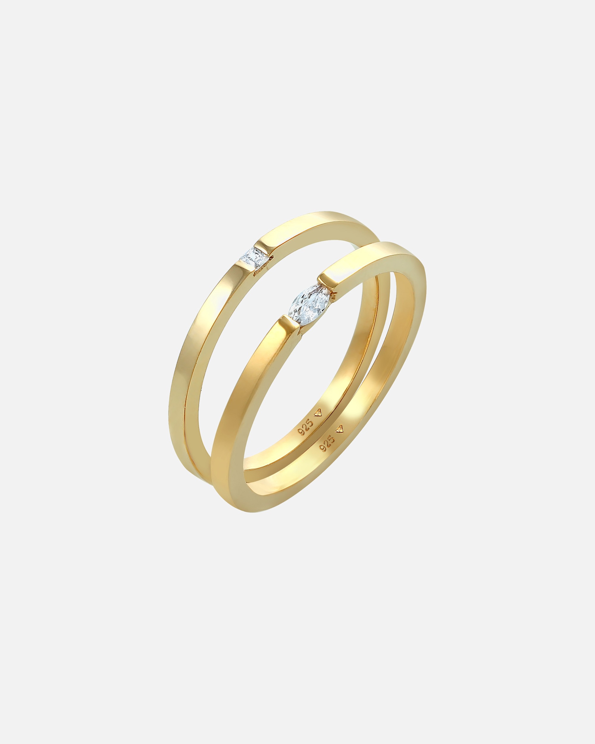 Elli Ladies' Solitaire Set, Marquise Baguette cut with zirconia crystals in 925 gold-plated sterling silver