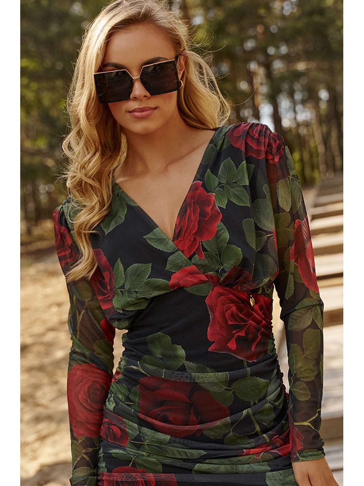 Makadamia Kleid in Schwarz/ Rot/ Grün günstig kaufen