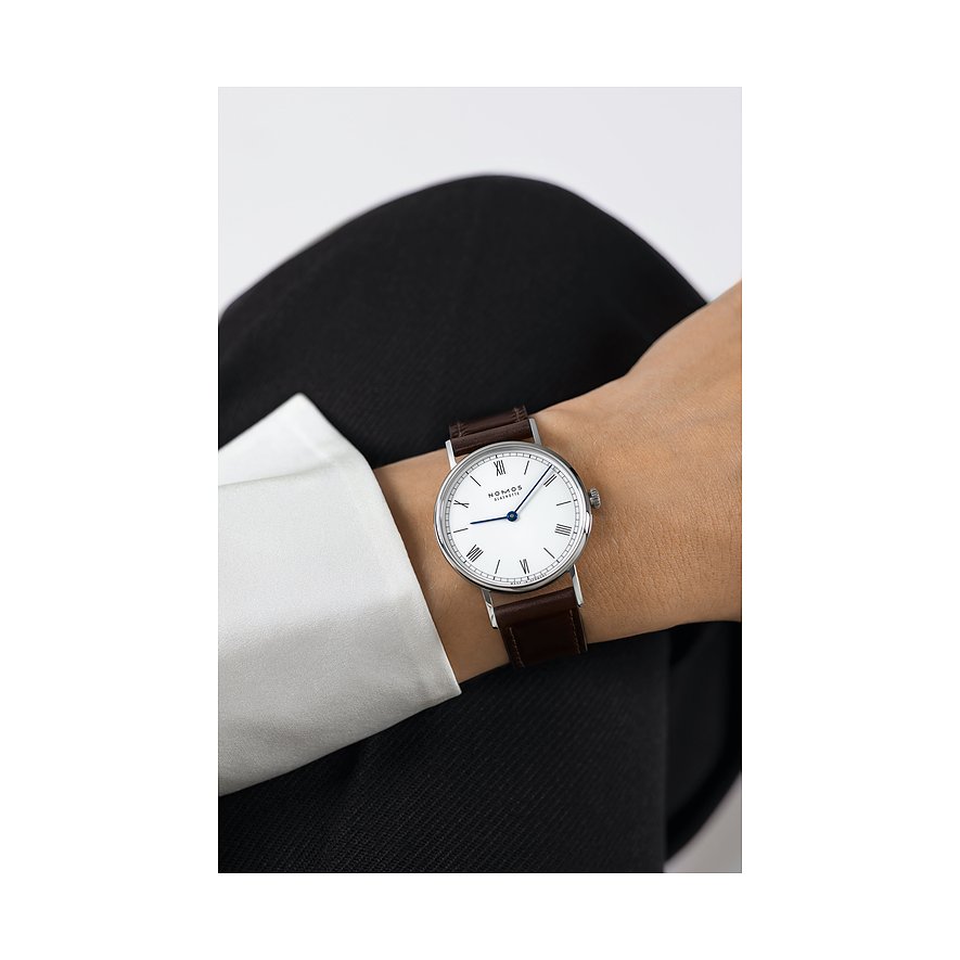 Nomos Glashütte Damenuhr Ludwig 33 Duo emailleweiss
