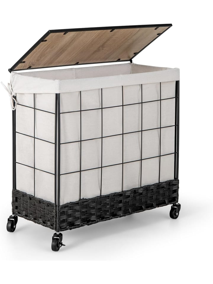 COSTWAY 130L Wäschekorb mit 2 Fächern in Schwarz günstig kaufen onesize