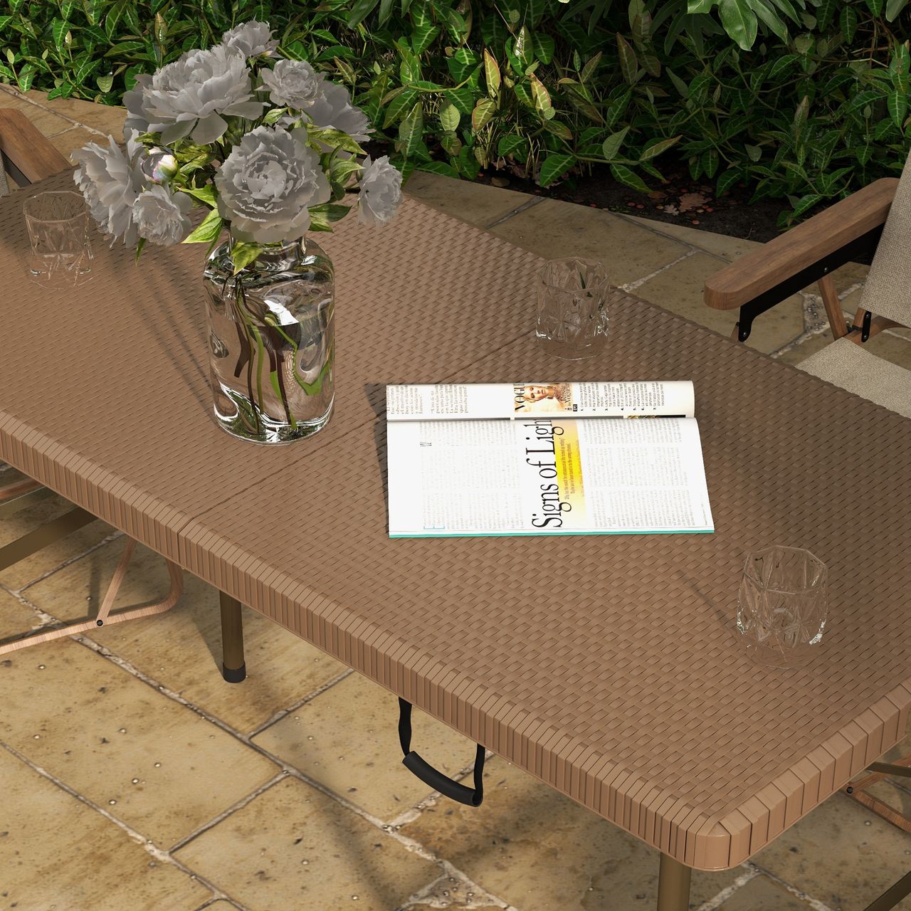 Outsunny Campingtisch Klapptisch mit Rattanoptik, Buffettisch für 4 Personen