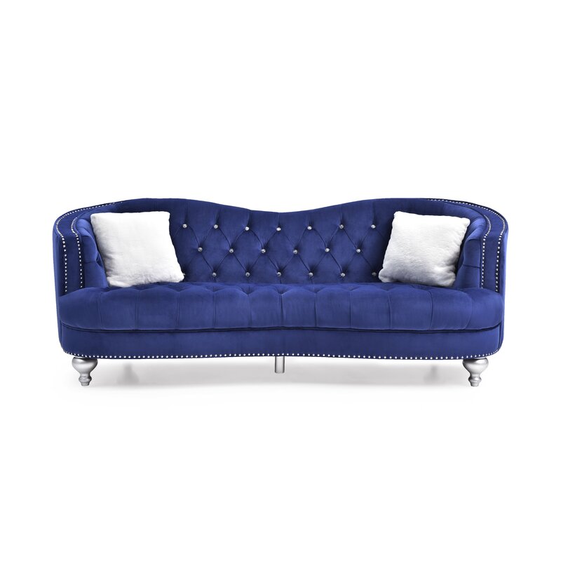 Karli 90” Velvet Recessed Arm Curved Sofa