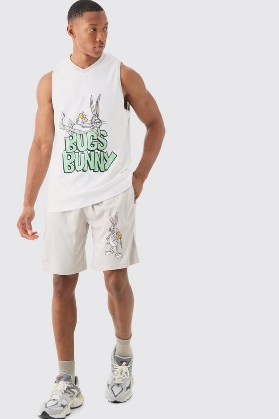 Oversize Mesh-Tanktop und Shorts mit lizenziertem Bugs Bunny Looney Tunes Print