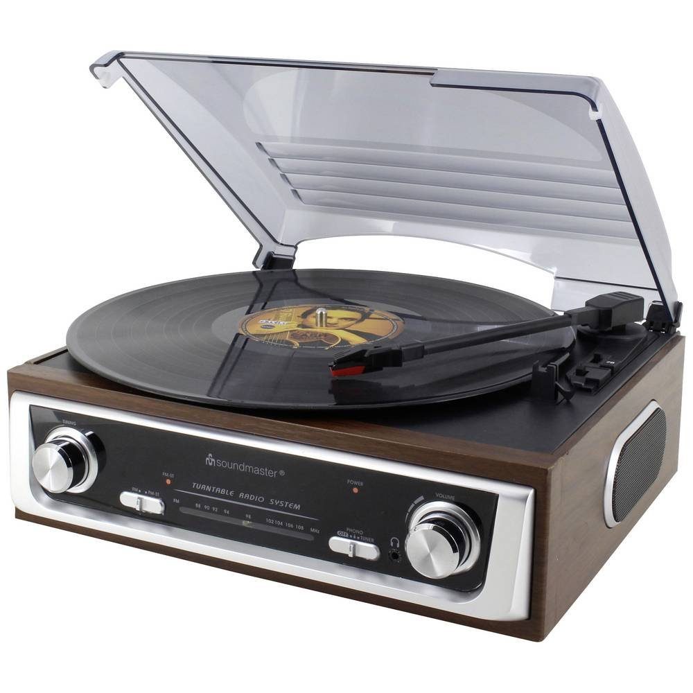 Soundmaster Plattenspieler Plattenspieler (eingebauter Lautsprecher, inkl. Haube, inkl. Radio, Retro-Design)