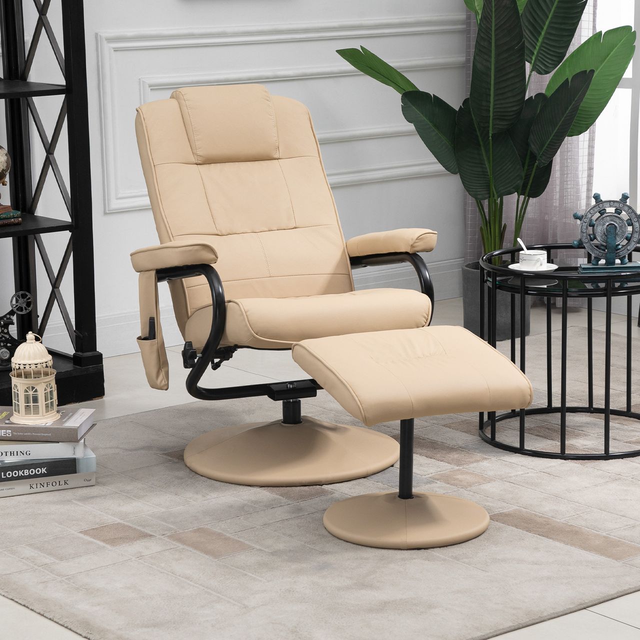 HOMCOM Relaxsessel Massagesessel Fernsehsessel Kunstleder Cremeweiß