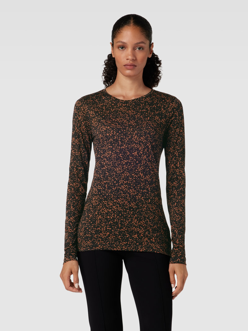Longsleeve mit Allover-Muster Modell 'RICCAARDA' in mittelbraun