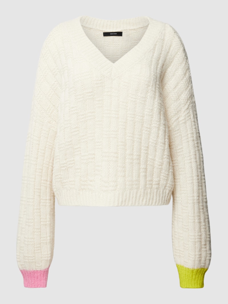 Strickpullover mit Strukturmuster Modell 'INGRID' in offwhite