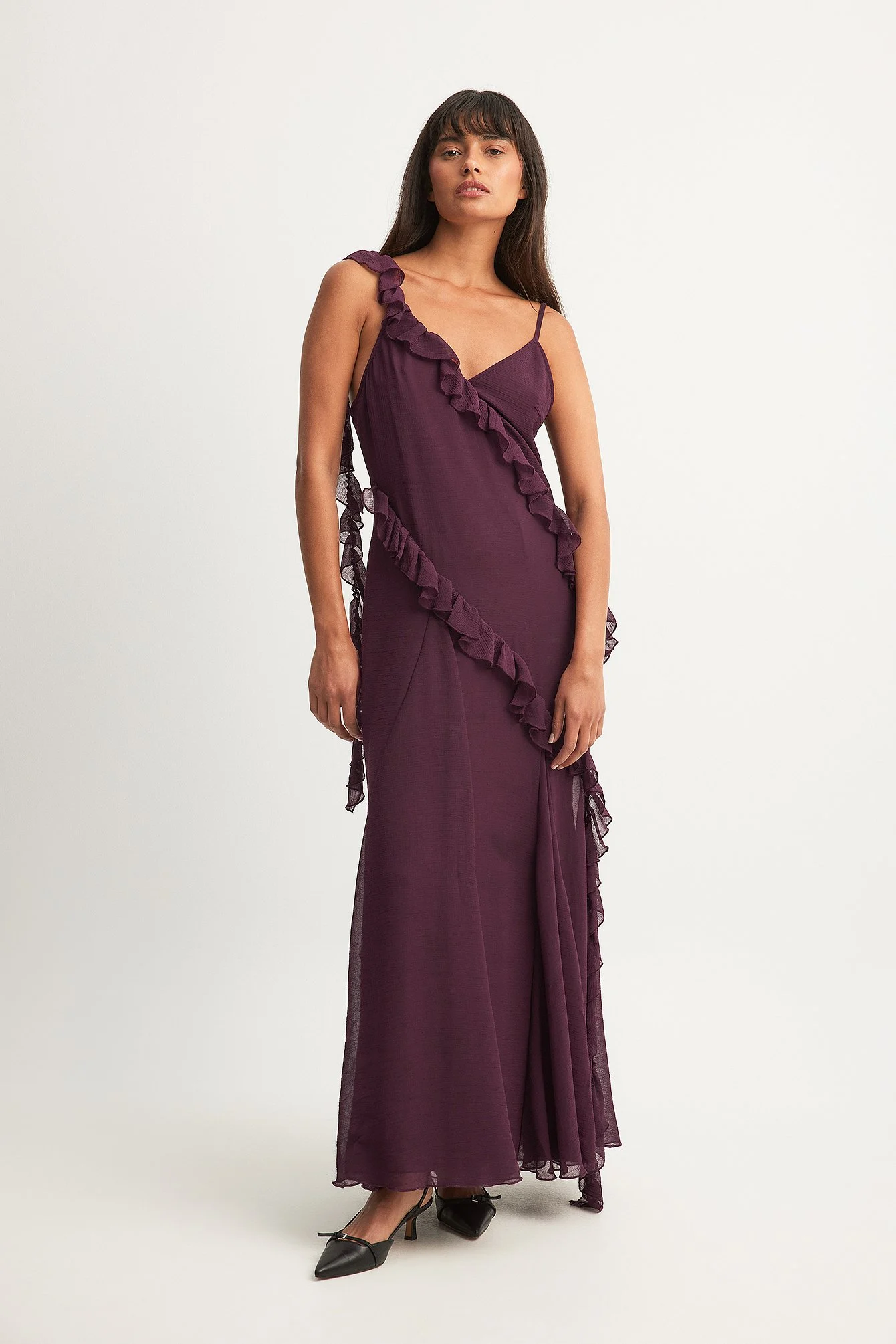 Maxikleid mit Rüschenbesatz aus Chiffon