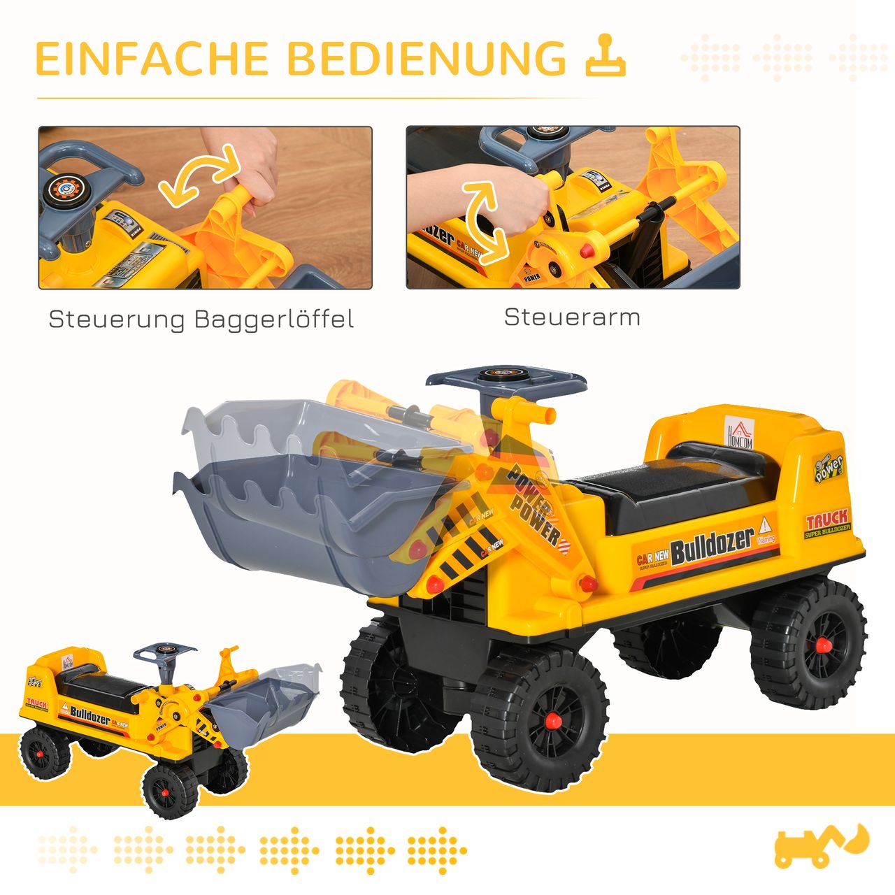 HOMCOM Sitzbagger für Kinder Kinderbagger Rutsch Auto für Kinder 2-3 Jahre
