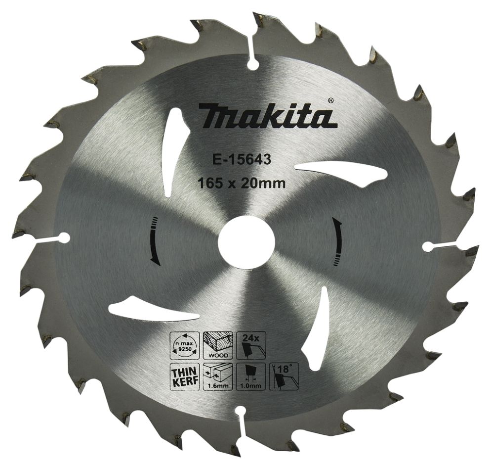 Makita Zubehör E-15643 Kreissägeblatt Holz 165 x 20 x 1,6 mm T24