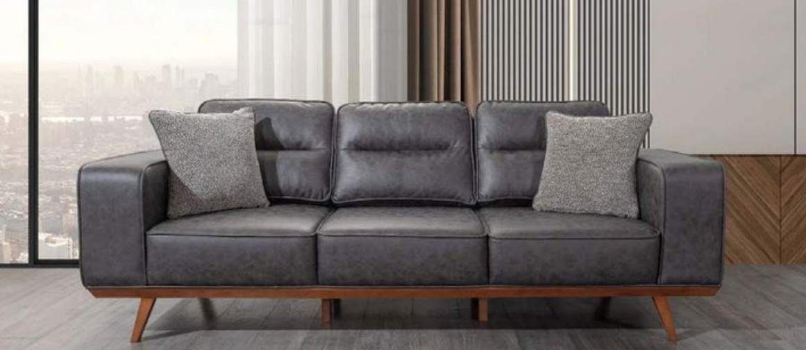 JVmoebel Wohnzimmer-Set Graue Komplette Wohnzimmer Sofagarnitur 2x Dreisitzer Sessel 3tlg Set, (3-St., 2x Sofa 3-Sitzer/Sessel), Made in Europa