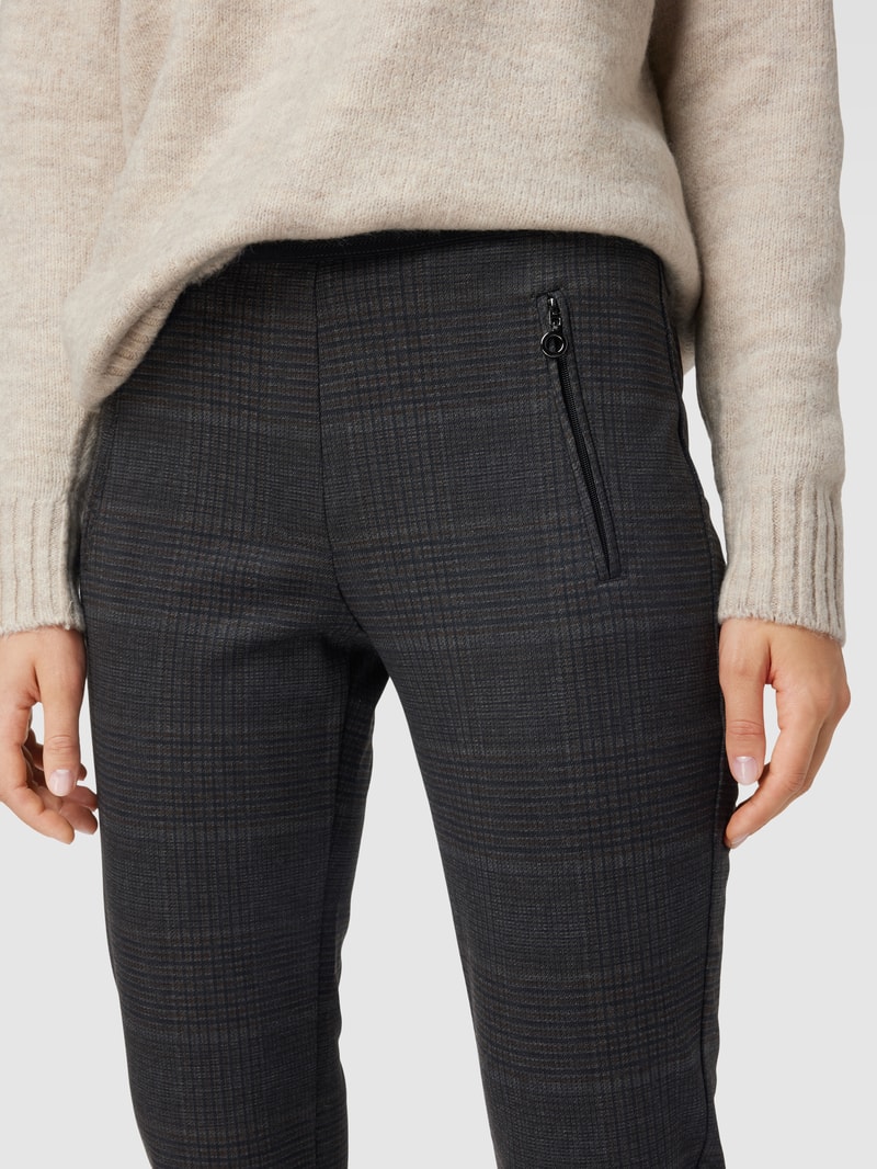 Skinny Fit Stoffhose mit Glencheck-Muster in dunkelbraun