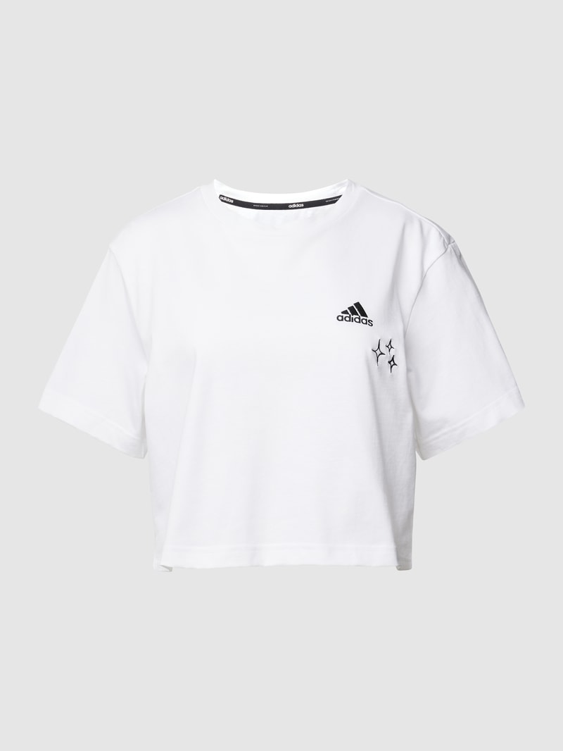 Cropped T-Shirt mit Label-Stitching in weiß
