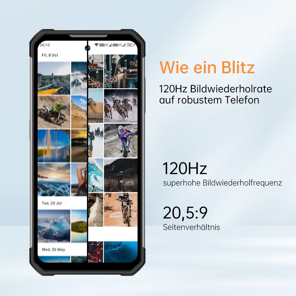 OUKITEL WP27, 4G-[Außentelefon], 12GB RAM+256GB ROM, 8500 mAh Akku, Dual-SIM Smartphone (6.8 Zoll, 24 GB Speicherplatz, 64 MP Kamera, Android 13, IP68&IP69K, Ohne Vertrag, Helio G99 120Hz Refresh Rate)