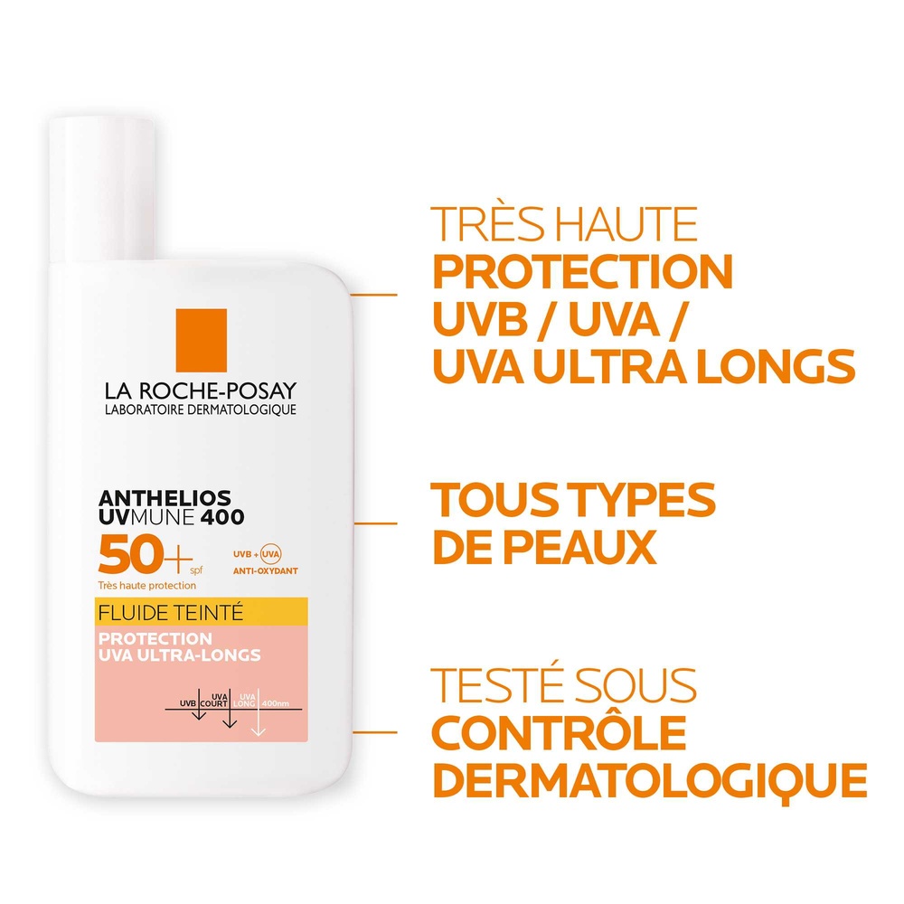 La Roche-Posay ANTHELIOS Fluide Invisible Visage Très Haute Protection Indice 50 Avec Parfum et Teintée