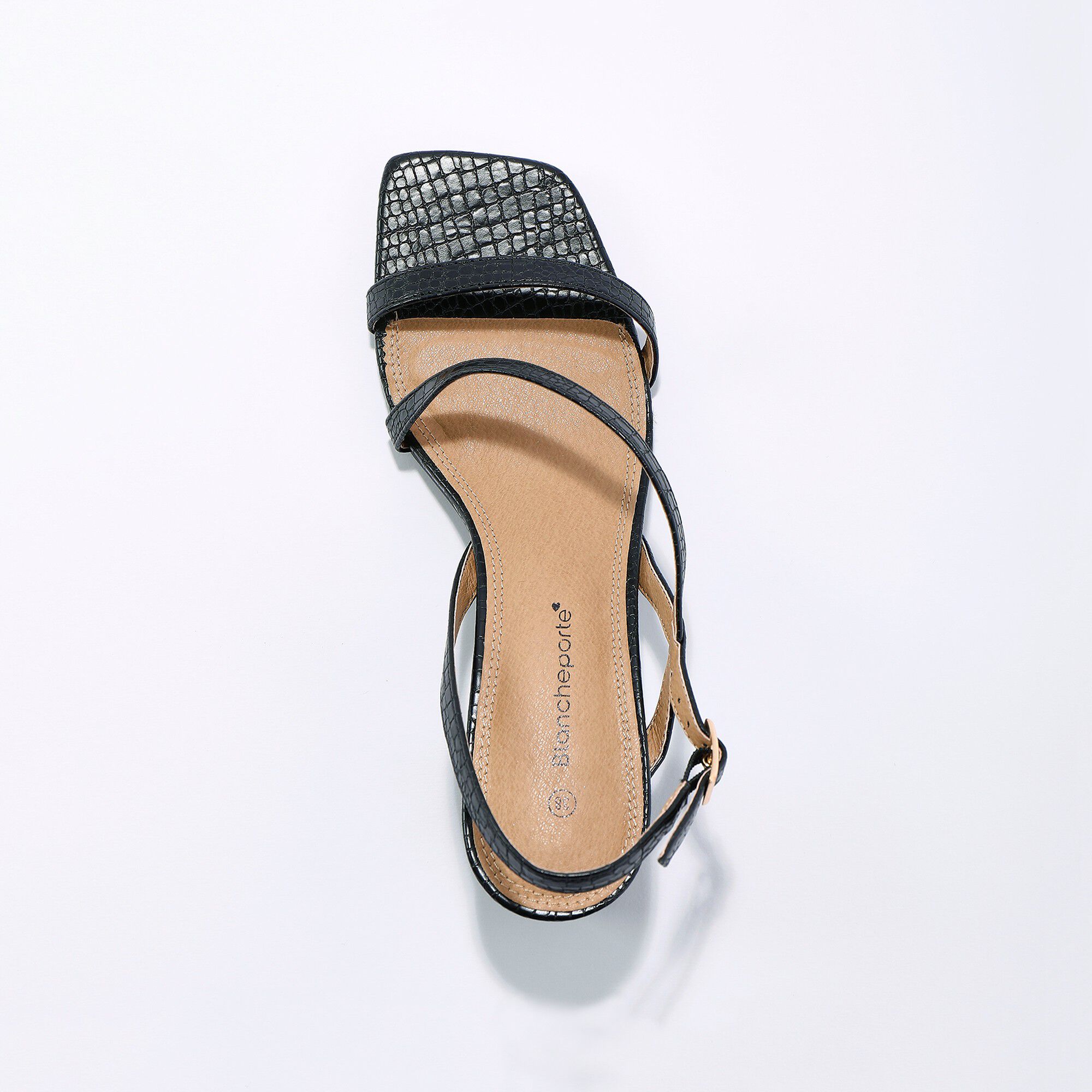 Sandales à fines brides effet croco et talon carré