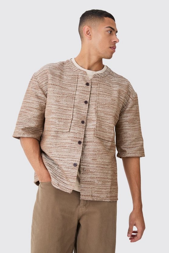 Kragenloses Oversize Bouclee-Hemd