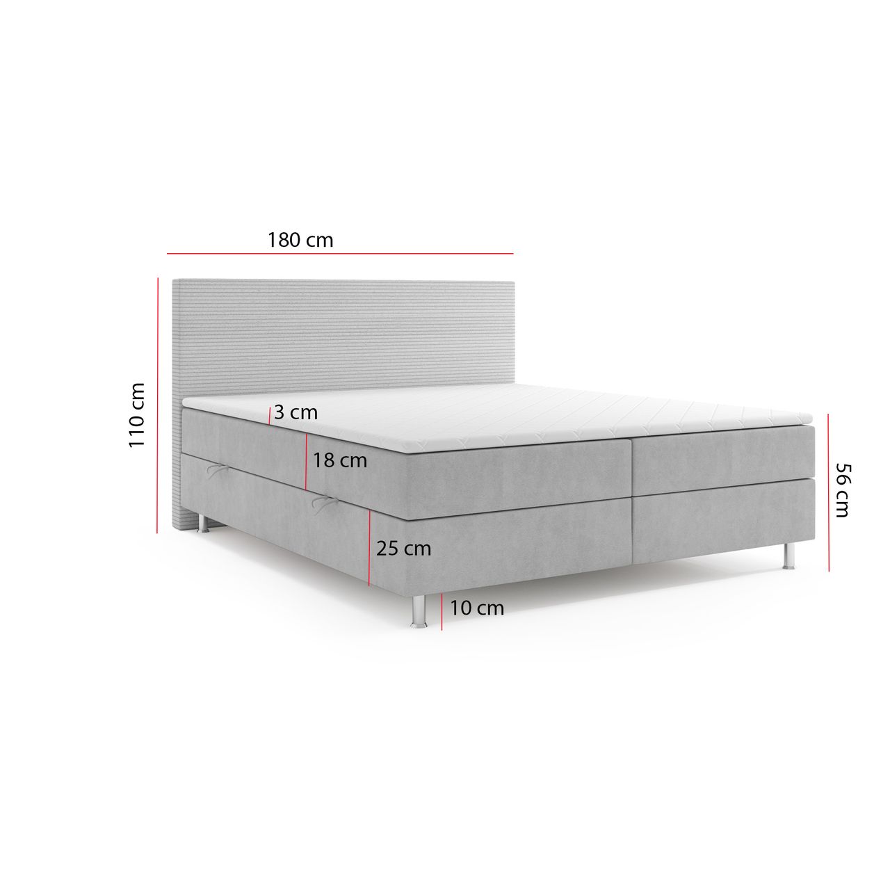 Möbel Punkt Boxspringbett PISA mit Bettkasten 180 x 200 cm Webstoff Grau Bett Bettkasten Topper