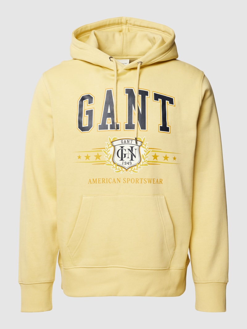 Hoodie mit Label-Print in hellgelb