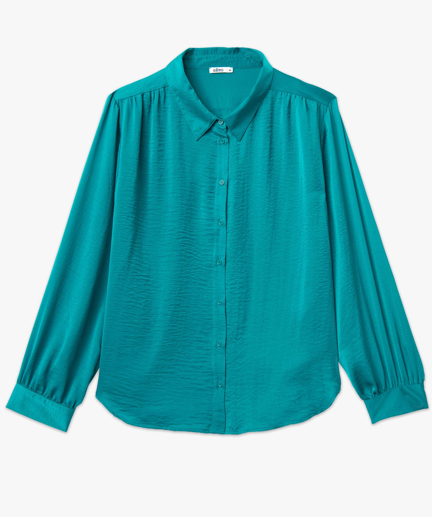 Chemise femme grande taille en matière satinée bleu | GEMO