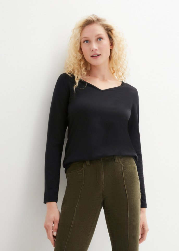 Langarmshirt mit V-Ausschnitt (2er Pack)